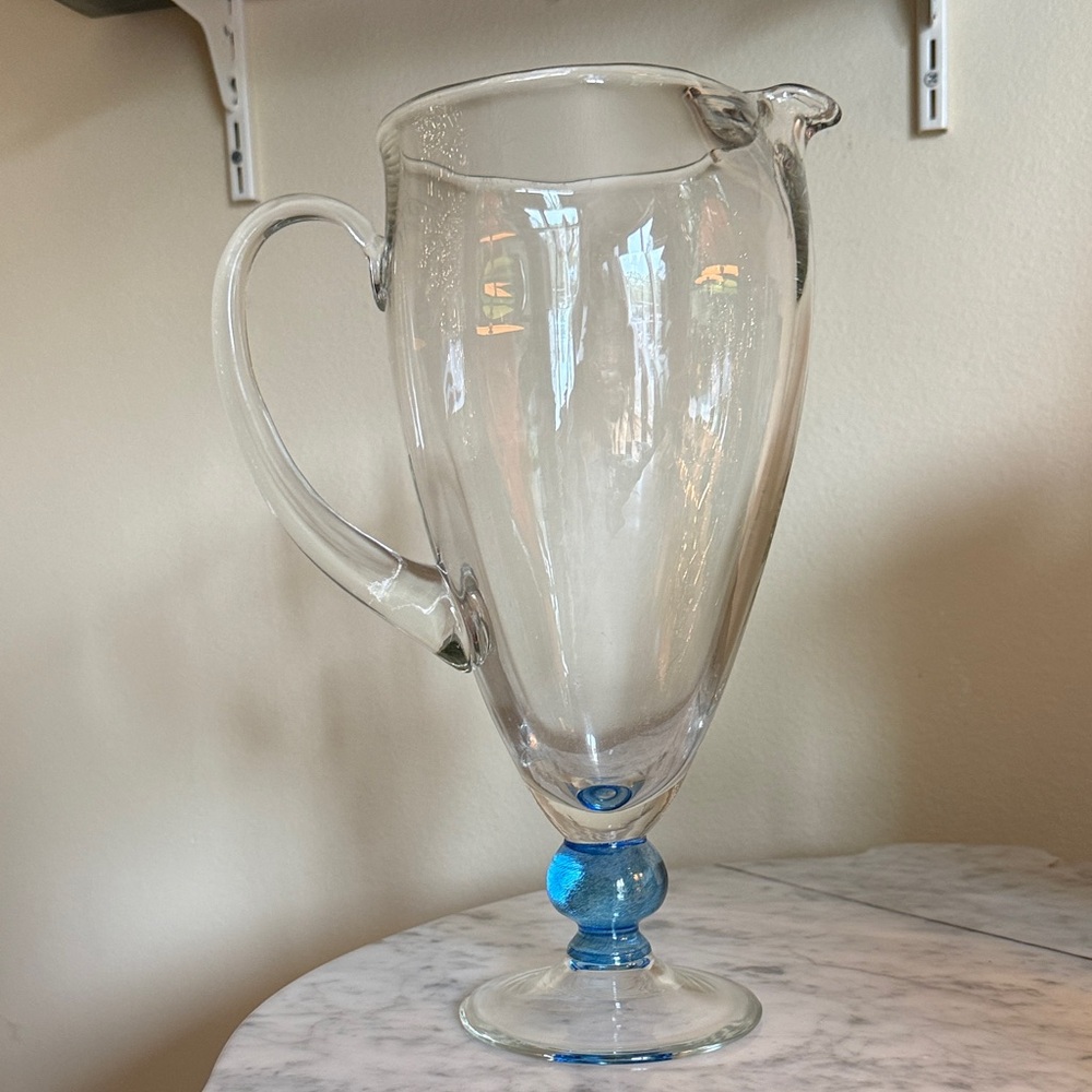 Source Unknown Elegant Glass Pitcher with Blue Accent